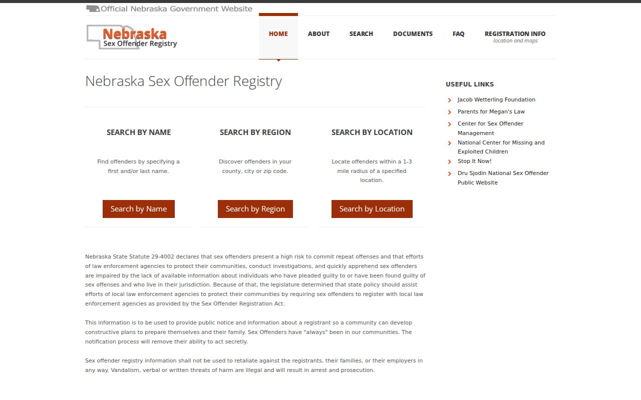Nance County sex offender registry name, region, and location choices