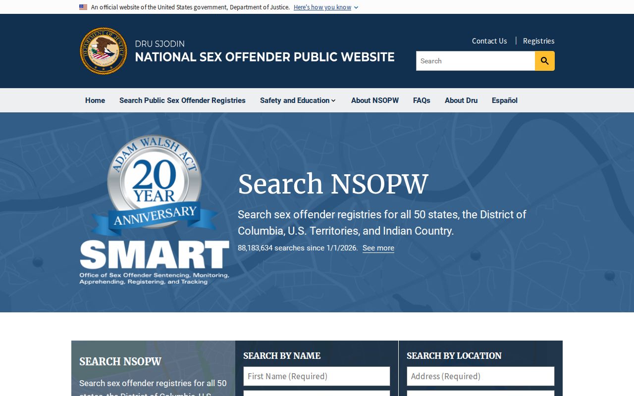 National registry interface for a Nance County sex offender lookup