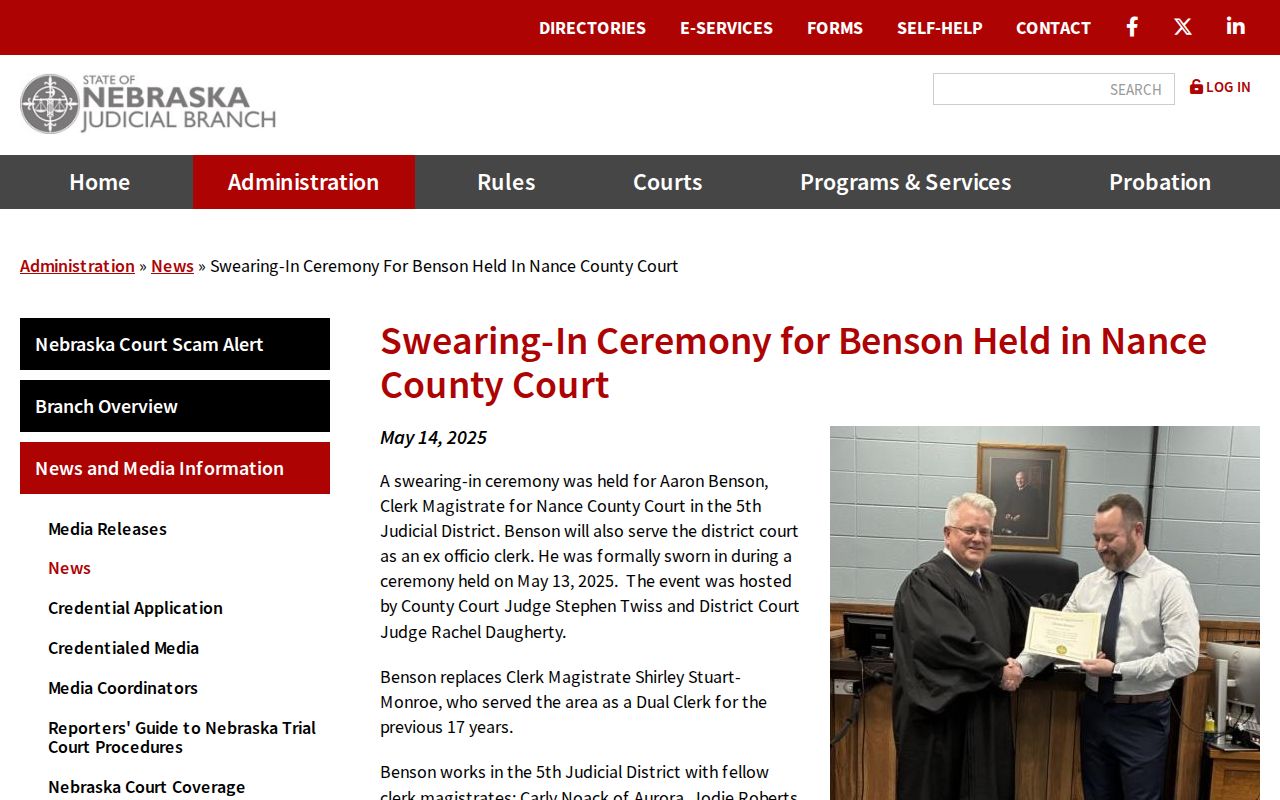 Nance County criminal court records 2025 clerk transition
