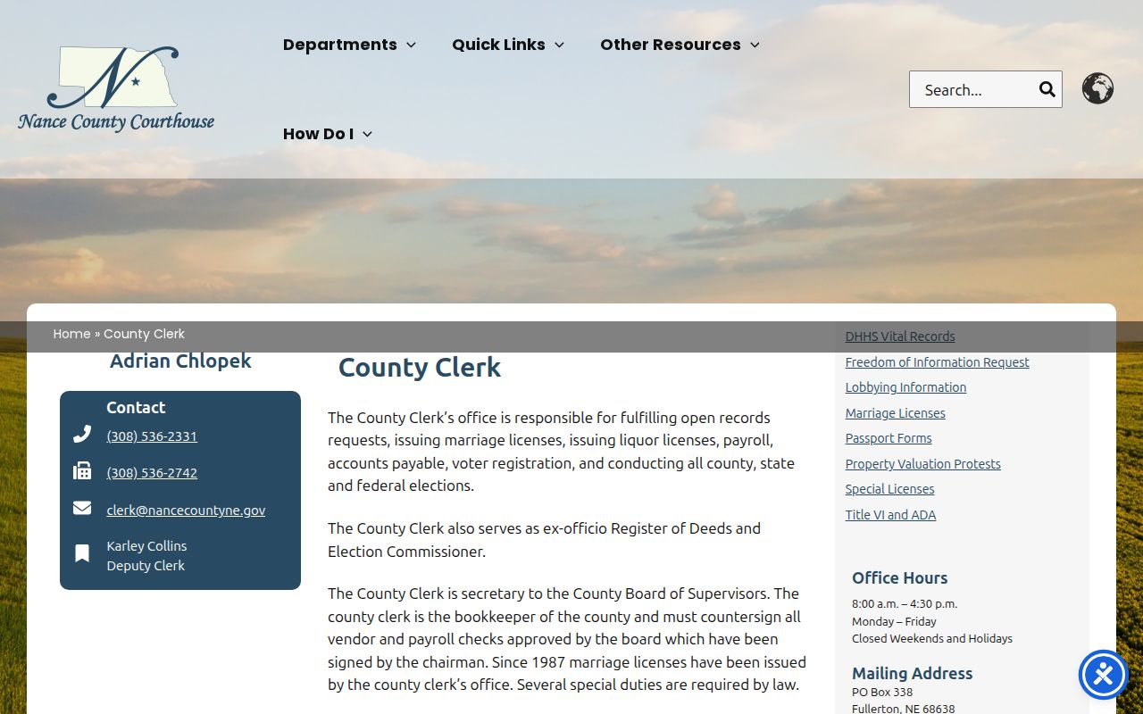 Nance County criminal record public request custodian