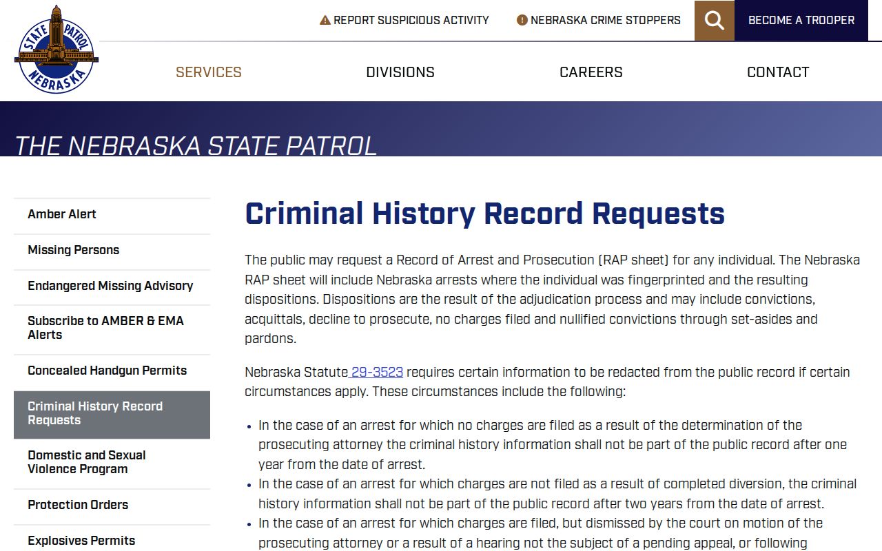 Nance County criminal records through Nebraska State Patrol