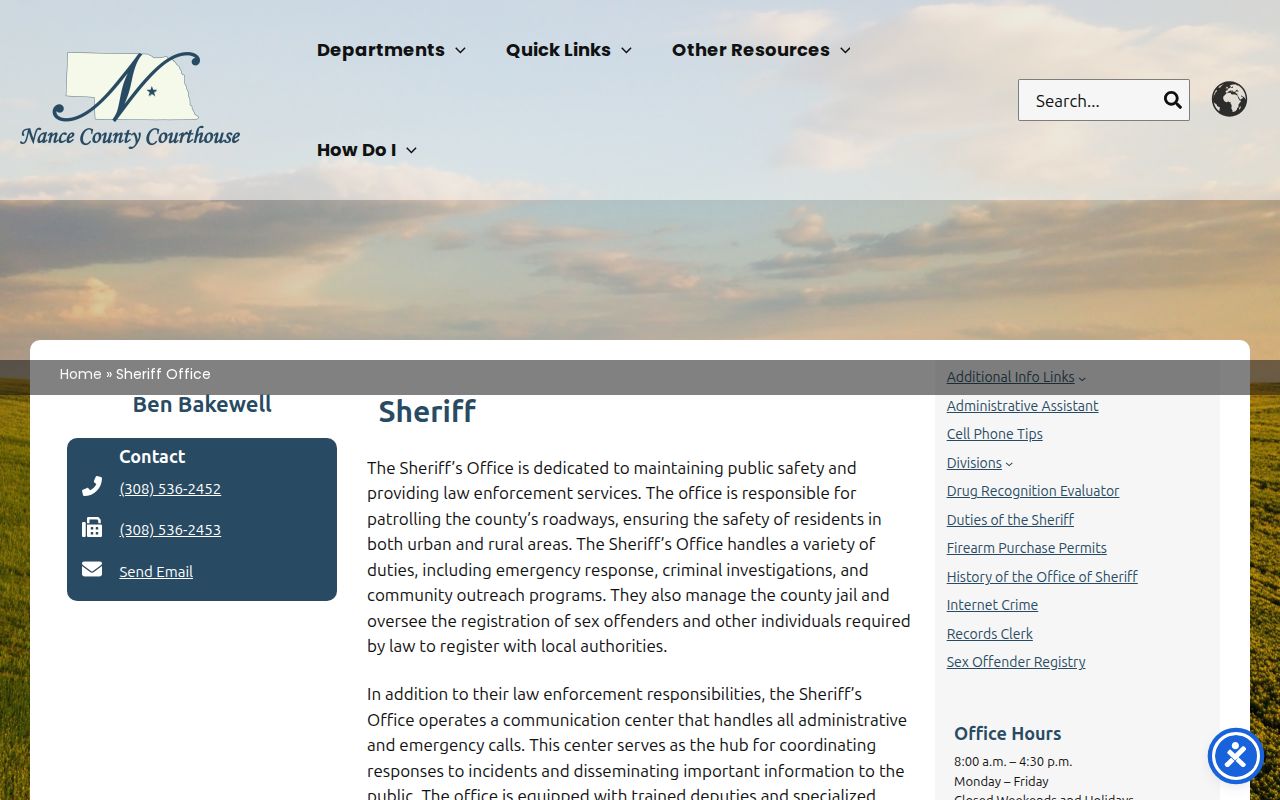 Nance County criminal records at the sheriff office